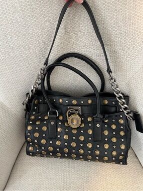 Michael Kors Black Stud-Accented Leather Satchel Bag